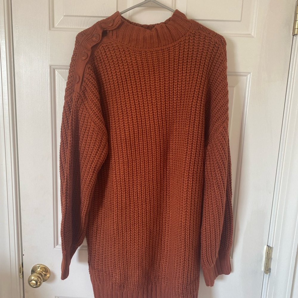Cozy Button-Shoulder Sweater - Rust
